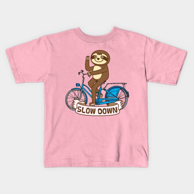 Sloth bicycle Kids T-Shirt by Plushism